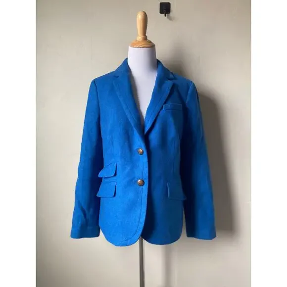 NWT Talbots Blue Wool Blend 2 Crested Button Lined Career Blazer Jacket Sz 12